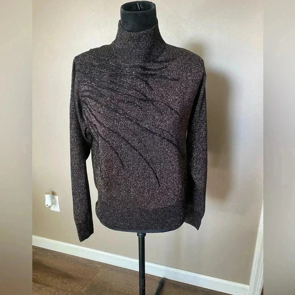 90s Dressbarn women’s black rainbow metallic sparkle sweater turtleneck medium - Picture 6 of 16
